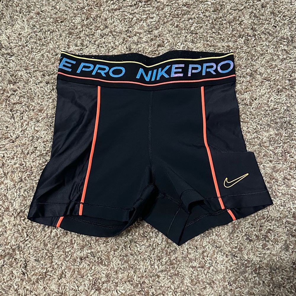 Small Black Nike Pros with Orange and Blue Details